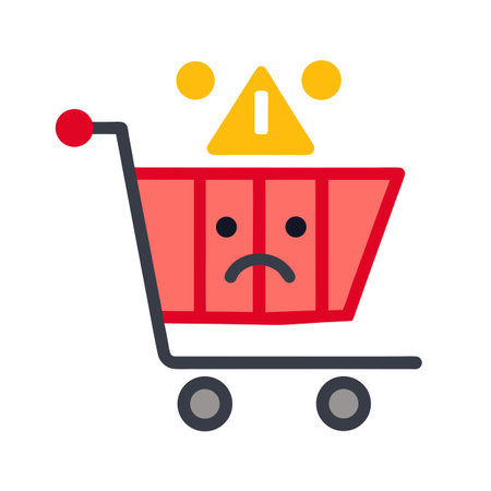 Sad Shopping Cart with Alert, Indicating Issues or Problems During Online Purchaseのイラスト素材