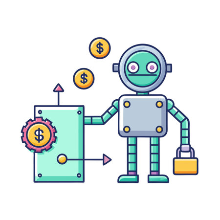 Conceptual illustration of a robot handling financial data with an upward trend and investment.のイラスト素材