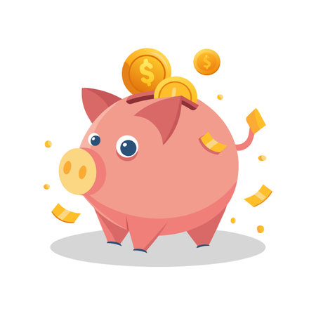 Cartoon piggy bank with coins for saving money and financial conceptのイラスト素材