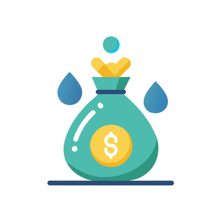 Teal Money Bag with Dollar Sign and Water Drops in a Flat Styleのイラスト素材