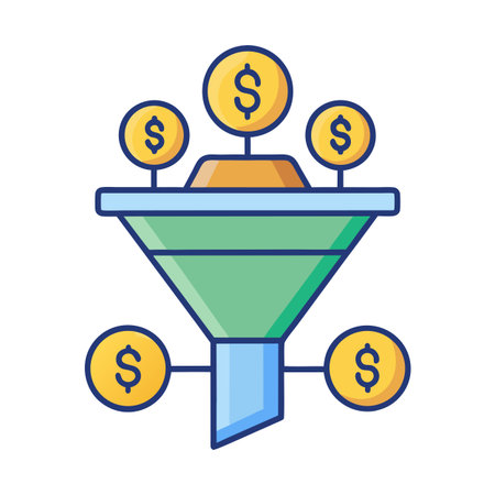 Money funnel illustration for financial conversion or investment strategy, in a clean flat styleのイラスト素材