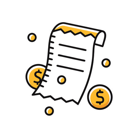 Flat vector illustration of a bill and coins representing accounting and finance processesのイラスト素材