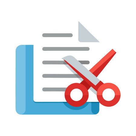 Document Editing Illustration: Scissors Cutting a Paper Sheet with Lines on a White Backgroundのイラスト素材
