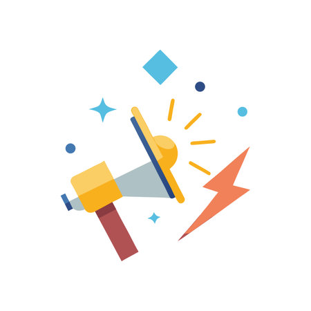 Flat Design Icon of a Megaphone with Graphic Accents on a White Backgroundのイラスト素材