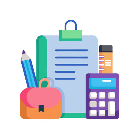 Office Supplies Still Life: Pencil, Clipboard, Calculator and Organizer for Business Tasksのイラスト素材