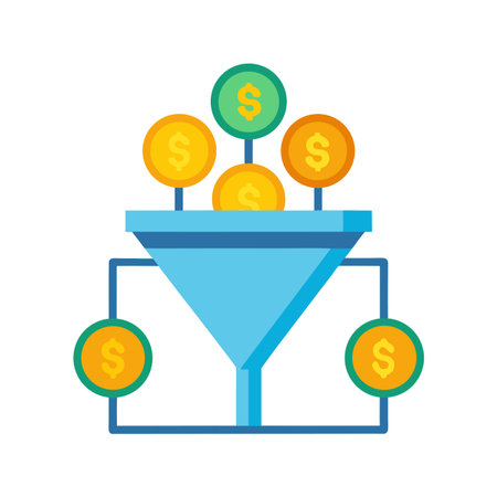 Stylized Money Conversion Funnel Icon Illustrating Investment or Lead Generation Conceptのイラスト素材