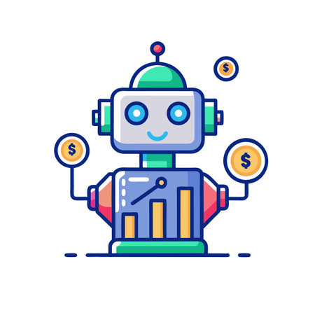 Financial Robot with Investment Growth Chart and Coins, Representing Automated Finance and Tradingのイラスト素材