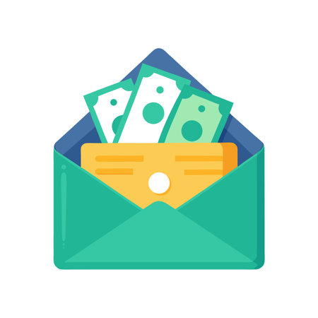 Open envelope containing money and a yellow card on white background illustrationのイラスト素材