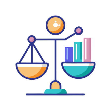 Balanced Scales with Graph Bars Illustrating Equality and Business Performance in a Modern Designのイラスト素材