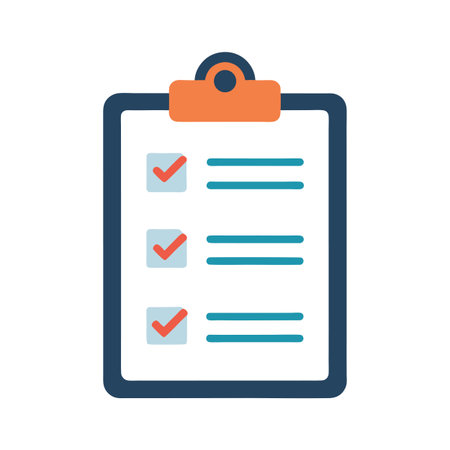 Blue Clipboard with Checklist and Red Check Marks: A Modern Flat Illustrationのイラスト素材