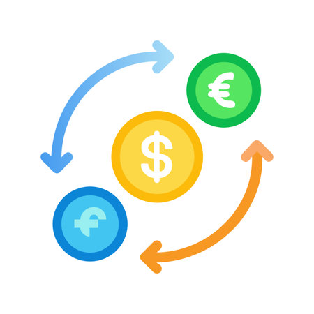 Currency exchange and global finance illustration with US dollar, Euro and another currency signのイラスト素材