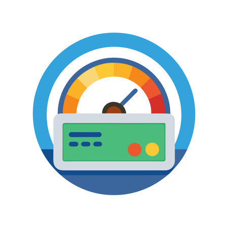 Colorful speedometer icon graphic showing performance levels and measurement with simple modern designのイラスト素材