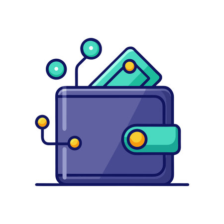 Digital wallet with blockchain connection and cryptocurrency payment illustrated in a flat design styleのイラスト素材