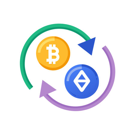 Cryptocurrency Exchange Illustration with Bitcoin and Ethereum Symbols in a Circular Flowのイラスト素材