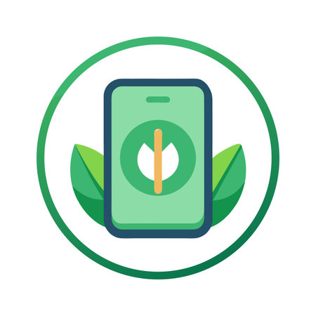 Nature App Flat Design with Smartphone and Plant Leaves in Circle Borderのイラスト素材