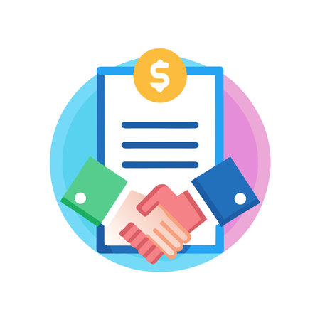 Flat Vector Illustration of a Business Agreement with Handshake and Dollar Signのイラスト素材