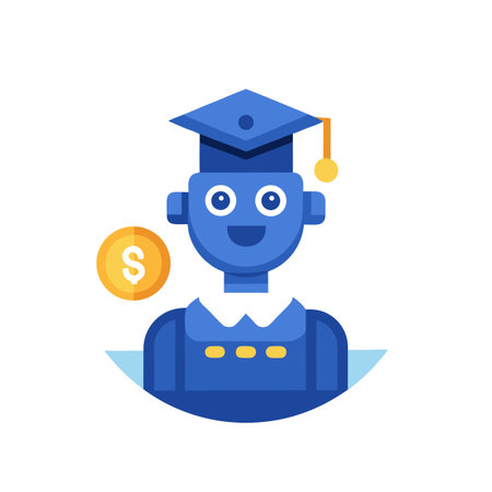 Student loan funding with graduation robot icon, educational investment and robotic tuition fee payment conceptのイラスト素材