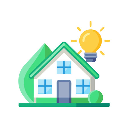 Illustration of a house with a light bulb suggesting energy efficiency and innovationのイラスト素材