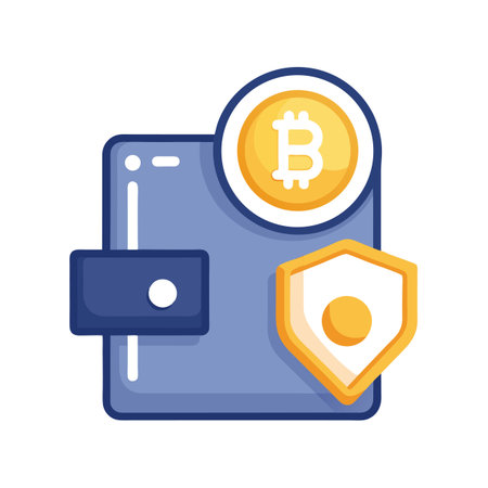 Secure Digital Wallet for Cryptocurrency Transactions Featuring Bitcoin Symbol and Protective Shieldのイラスト素材