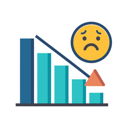 Decreasing bar graph with sad face emoji and upwards arrow showing potential recoveryのイラスト素材