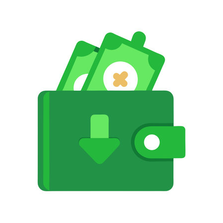 Green Wallet with Money and Downward Arrow, Flat Vector Illustration for Financial Conceptsのイラスト素材