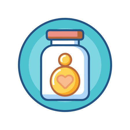 Jar with Heart Illustration in Teal Circle for Health and Wellness Conceptsのイラスト素材