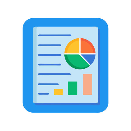 Graphical report with pie and bar charts on a blue tablet for financial planning.のイラスト素材