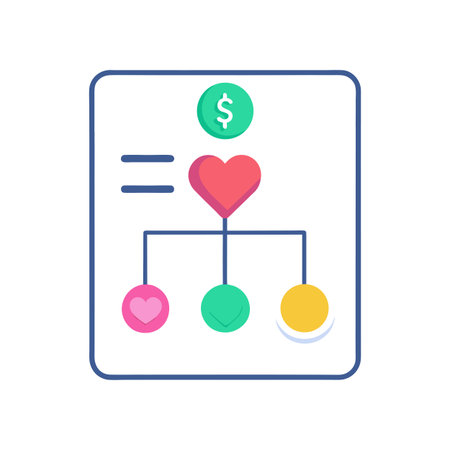 Charitable Contributions Allocation Diagram with Heart and Dollar Symbol on White Backgroundのイラスト素材