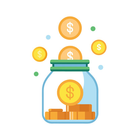 Illustration of a glass jar filled with gold coins, representing savings and investmentのイラスト素材