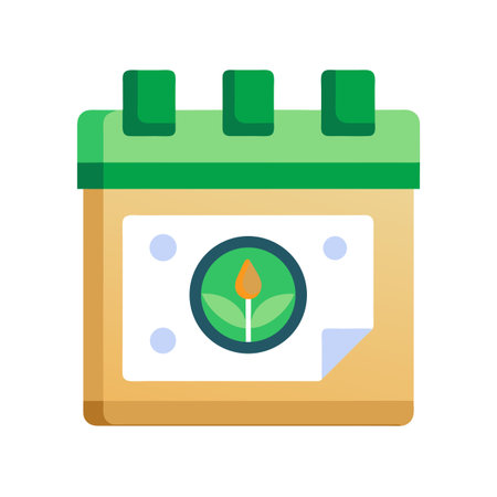 Calendar icon with green sprout signifying growth and development, flat style calendar illustrationのイラスト素材