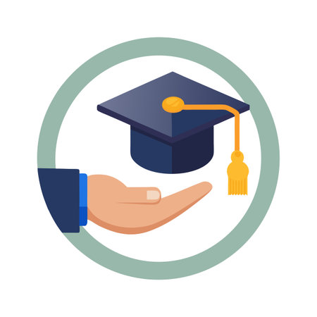 Hand Offering Graduation Cap within Circular Frame Representing Academic Achievement and Supportのイラスト素材