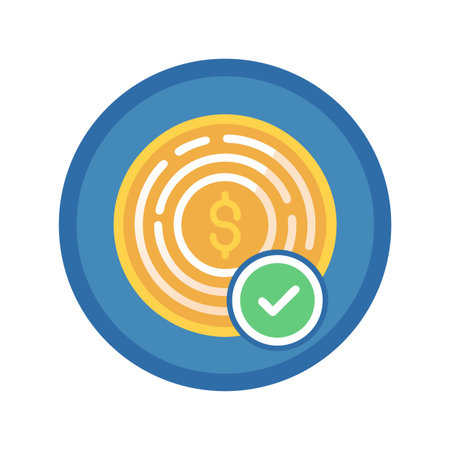 Payment Approved: Dollar Coin with Checkmark on Blue Backgroundのイラスト素材