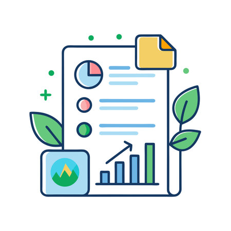 Business report with growth chart and leaf accents for ecological sustainability focusのイラスト素材
