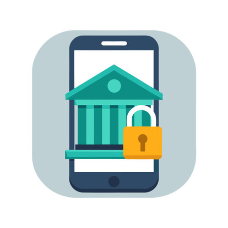 Secure Mobile Banking: A Flat Design Depiction of Online Financial Security and Protectionのイラスト素材
