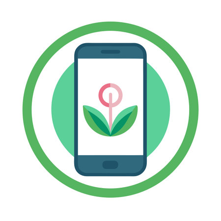 Eco-Friendly App Concept: Smartphone with Plant Icon in Green Circle, Flat Styleのイラスト素材