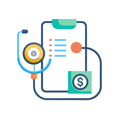 Healthcare cost analysis illustration with stethoscope, document and dollar sign for financial well-being.のイラスト素材