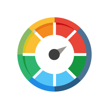 Colorful Gauge Chart with Needle Displaying Mid-Range Value for Performance Indicatorのイラスト素材