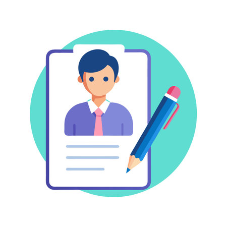 Job application with a portrait and pencil in a flat design styleのイラスト素材
