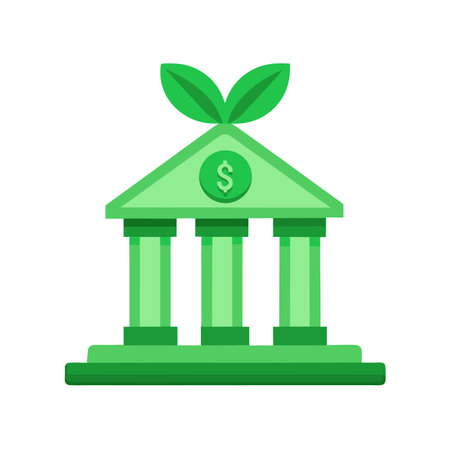 Growing Investments: Green Building with Dollar Sign and Leaf Sprouts, Symbolizing Financial Growthのイラスト素材