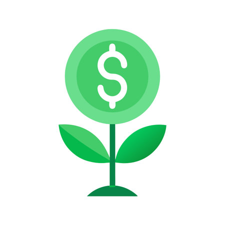 Financial Growth Concept: A Green Coin with Dollar Sign Blooming Like a Plantのイラスト素材