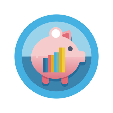 Piggy Bank with Growth Chart Inside, Financial Progress Concept, Surrounded by Blue Circleのイラスト素材