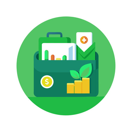 Sustainable Investment and Financial Growth Concept Represented by Business Briefcase and Growing Charts within a Circleのイラスト素材