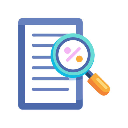 Analyzing Financial Data: Magnifying Glass Inspecting Document with Percentage Symbol for Business Insightsのイラスト素材
