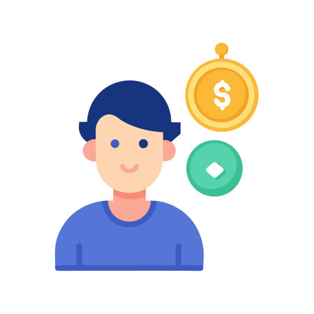 A Person Contemplating Financial Options: A Flat Design Stock Illustrationのイラスト素材