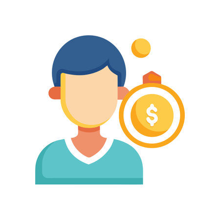 A person with a coin, representing finance, economy, and personal wealth management conceptのイラスト素材
