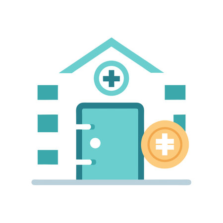 Modern Flat Design Icon of a Hospital Building with a Healthcare Coinのイラスト素材