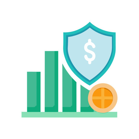 Financial growth chart with security shield and coin symbolizing safe investmentのイラスト素材