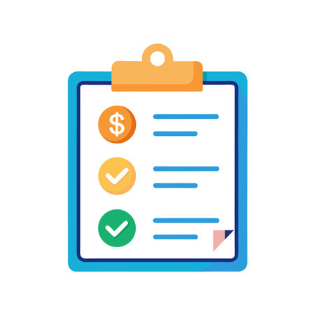 Financial checklist clipboard illustration with dollar icon and check marks, business and finance conceptのイラスト素材