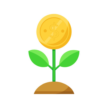 A growing dollar coin plant sprouting from soil depicting financial growth conceptのイラスト素材