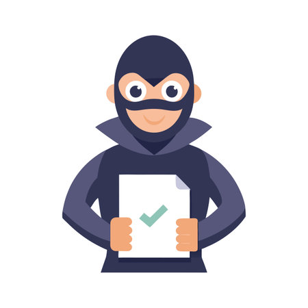 Burglar Holding Document with Checkmark Icon Isolated on White Background for Stock Illustrationのイラスト素材